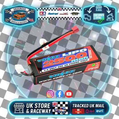 VOLTZ - RC CAR LIPO BATTERY 2500MAH 2S 7.4V 40C HARDCASE STICK PACK W/DEANS VZ0304