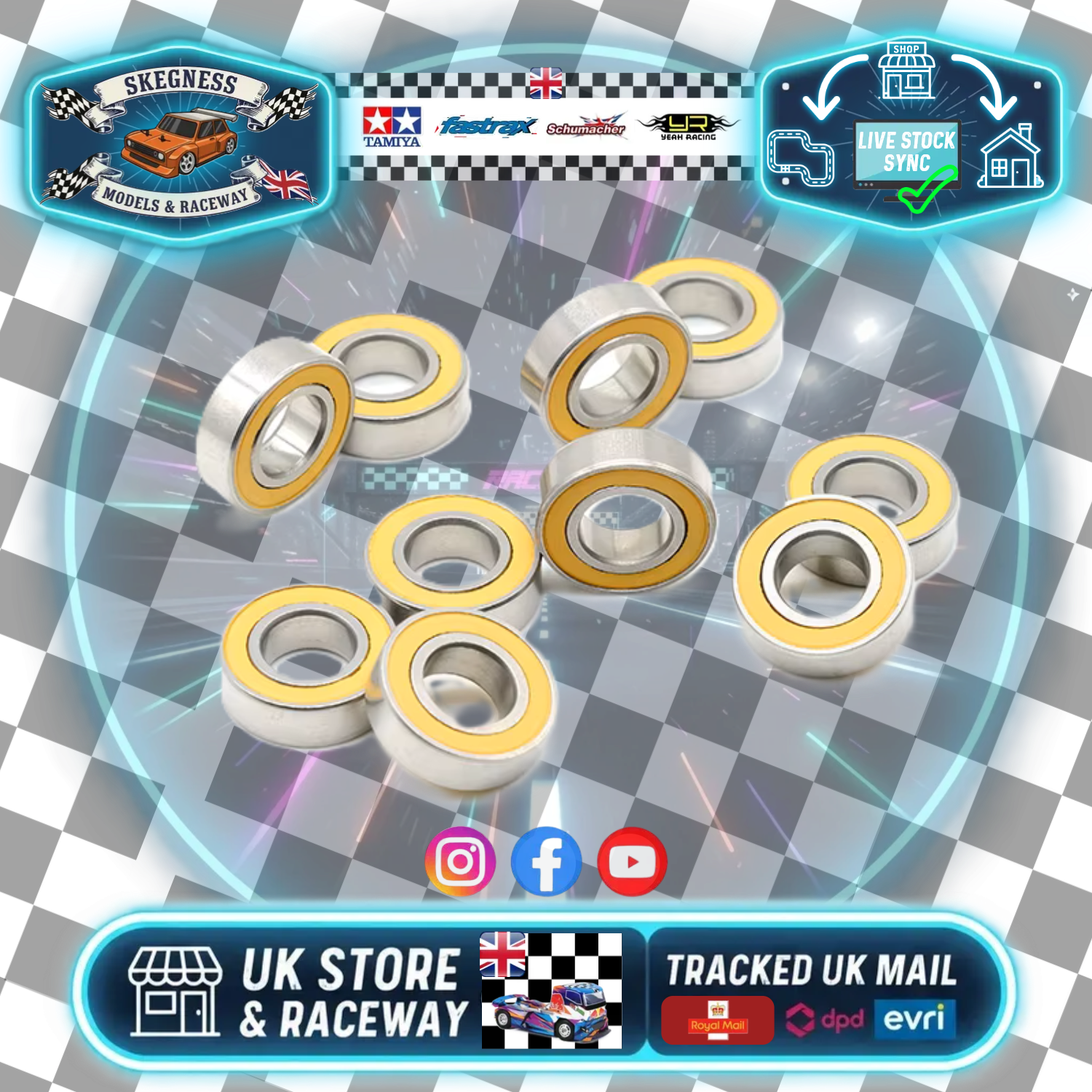 Tamiya TT01E - BLACK Sealed Full bearing set (20pcs) - (Tamiya Euro Truck TT01E)