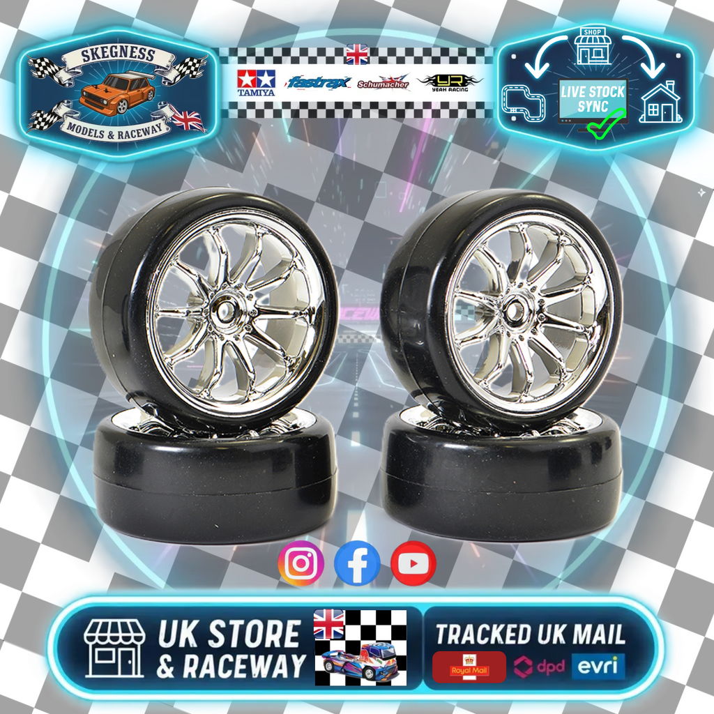 FASTRAX - 1/10 STREET/DRIFT 10SP SCALE CHROME WHEEL & V2 TYRE - FAST0092C