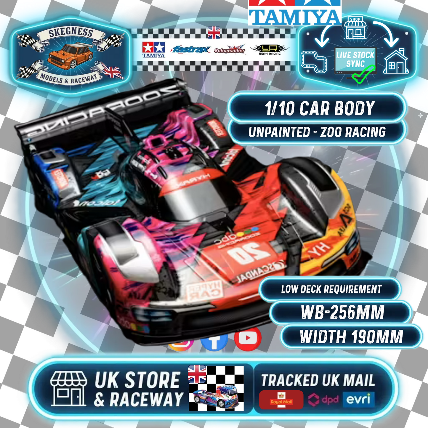 ZooRacing - Hyrax (Hyper Car) - 1/10 RC Touring Car Body - 0.7mm Thickness - ZR-0020-07 (Fits only low shock mounted 1/10 Cars such as a Schumacher Mi9)