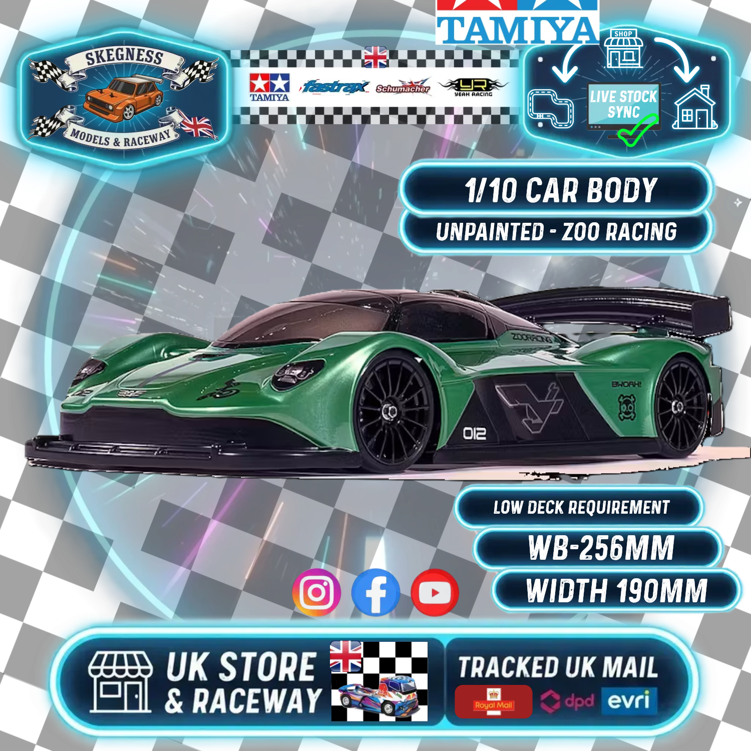 ZooRacing - BWOAH (Aston Hyper Car) - 1/10 RC Touring Car Body - 0.7mm Thickness - ZR-0012-07 (Fits only low shock mounted 1/10 Cars such as a Schumacher Mi9)