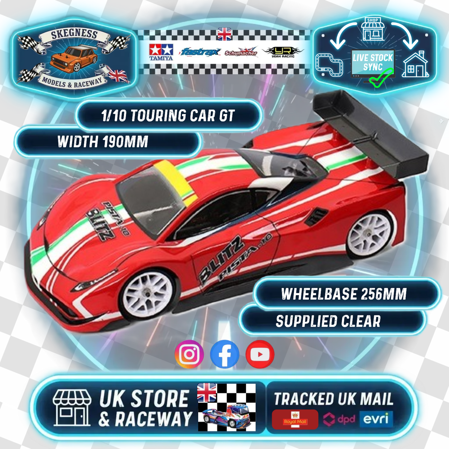 BLITZ - PISTA-10 1/10 CAR GT Body Shell (190mm) (0.5mm Standard Thickness) Supplied Clear