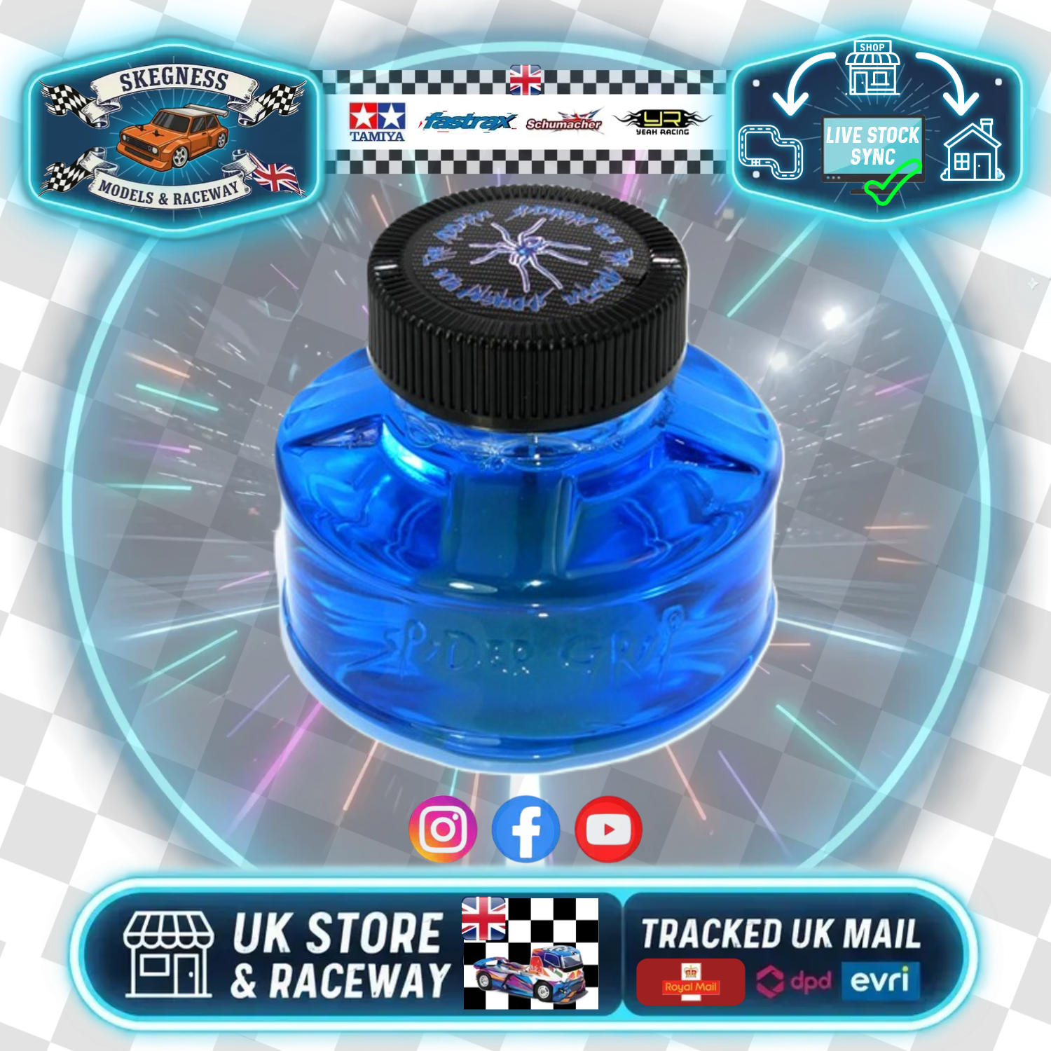 SGBS-125 - SPIDER GRIP BLUE STRONG 125ML - Tyre Additive (Good for Carpet Tires - Foam & Rubber - Water Based) (Recommended for Skegness Models Raceway)