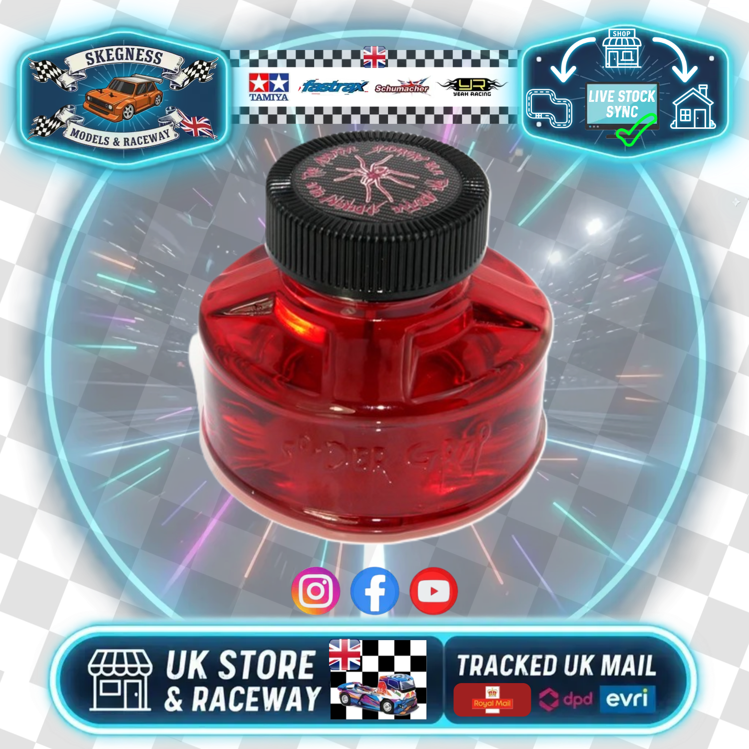 SGRS-125 - SPIDER GRIP X-STRONG RED 125ML - Tyre Additive (For Tarmac Rubber / Foam Tyres - Oil Based)