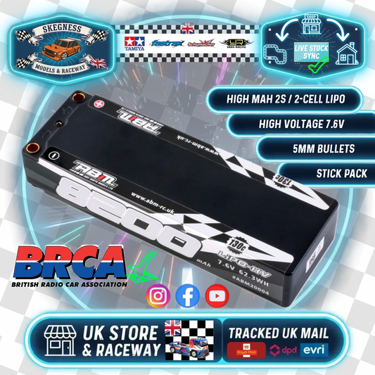 (SALE) ABM - 2S Lipo HV Car Battery 8200mah 7.6V 130C (5mm Bullets) (L138.6mm, W46.7mm, H25mm) BRCA Approved - ABM20004