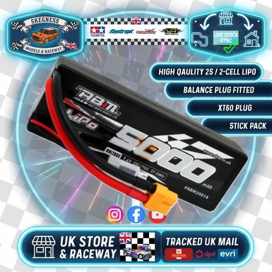 (SALE) ABM - 5000mAh 2S 7.4V 70C Lipo RC battery (w/XT60 plug) - Square Cased (Fits TT02) ABM20014
