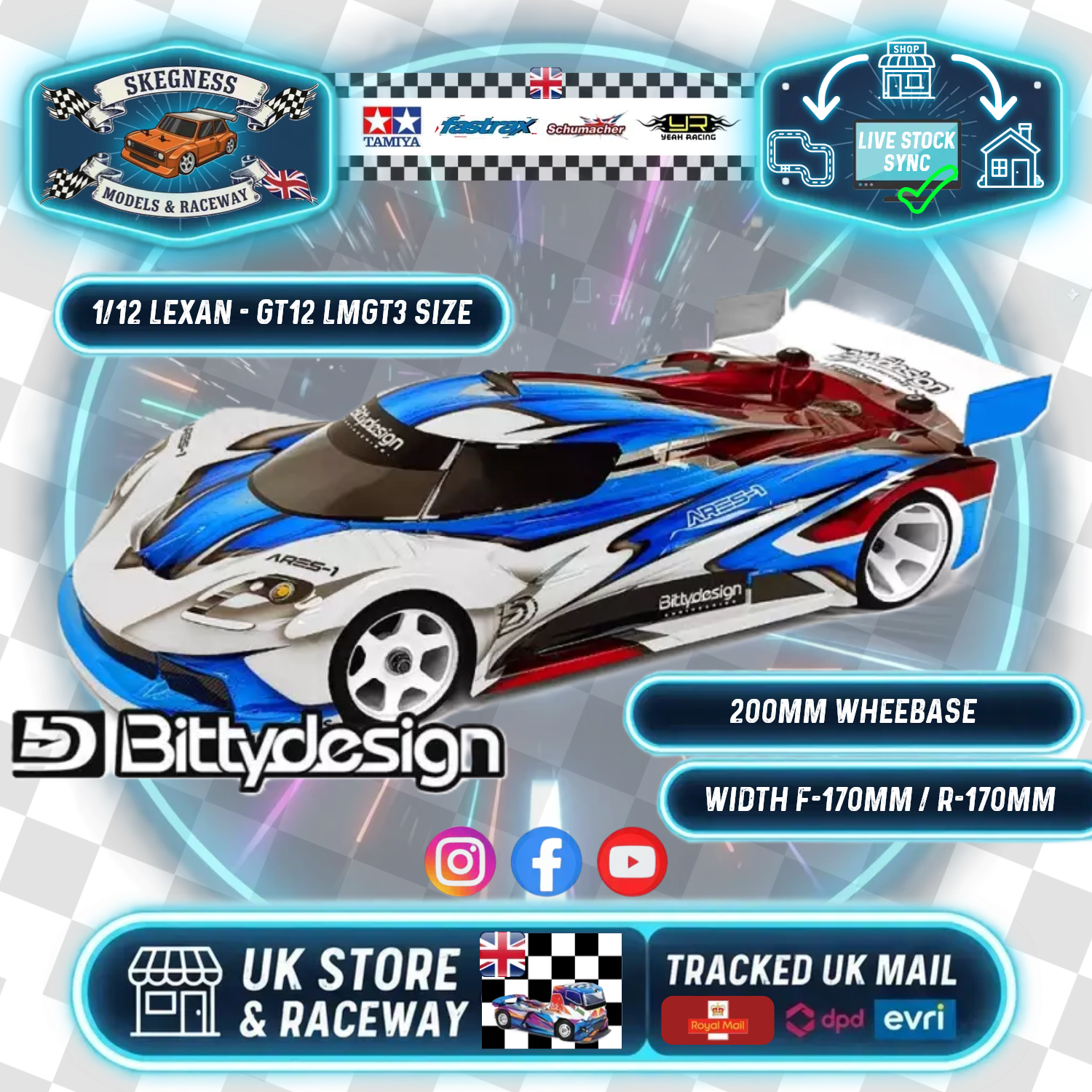 (Due September 2026 for next batch) Bitty Design - ARES-1 GT12 & LMGT3 class Body Shell (Clear Lexan 1/12) - BD-GT12-AS1