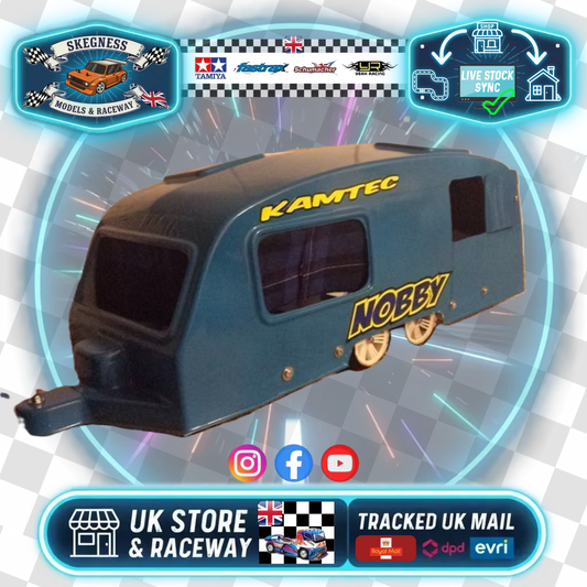 Kamtec Caravan Bundle - ABS Body Shell & Chassis 1/12 Kit, w/2x Axle & Towing Hitch (Just add any Rear Wheels & Paint to complete - spacers may be required)