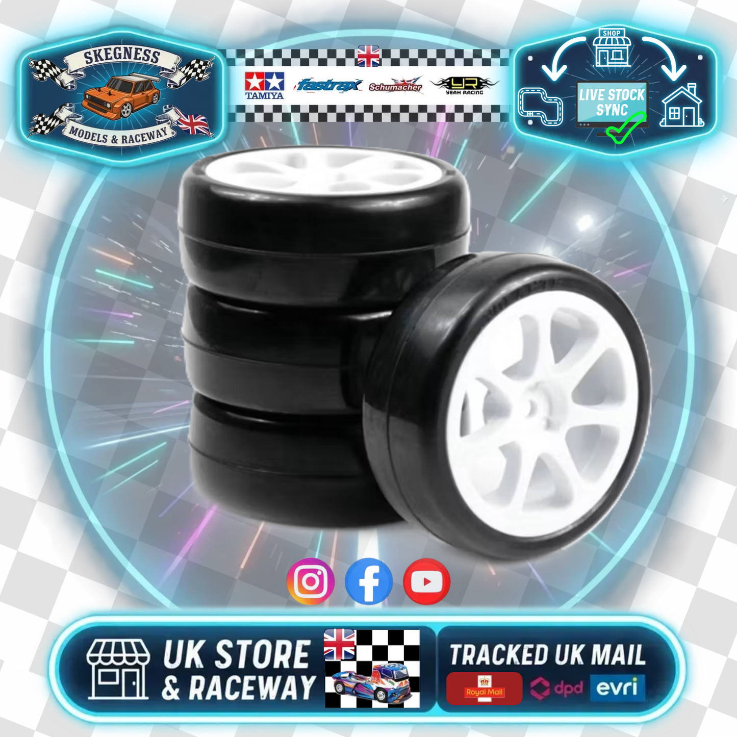 VOLANTE - 1/10 TC V9X 28CP Carpet Tyre Pre-glued 4pcs [Seven Spoke Wheel] - V9X-PG28CPSP -