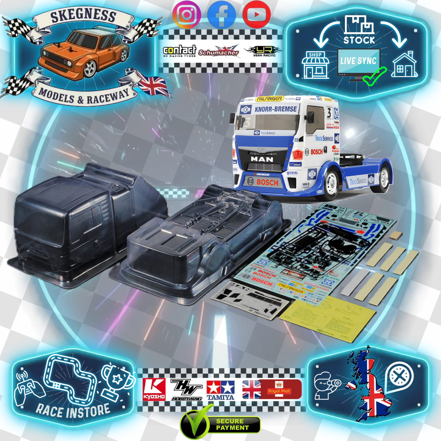 TAMIYA - 51606 MAN TEAM HAHN CLEAR Euro Truck BODY SHELL SET 1/14 - (w/ H PARTS & STICKERS, BUMPERS, MANUAL & FIXINGS)