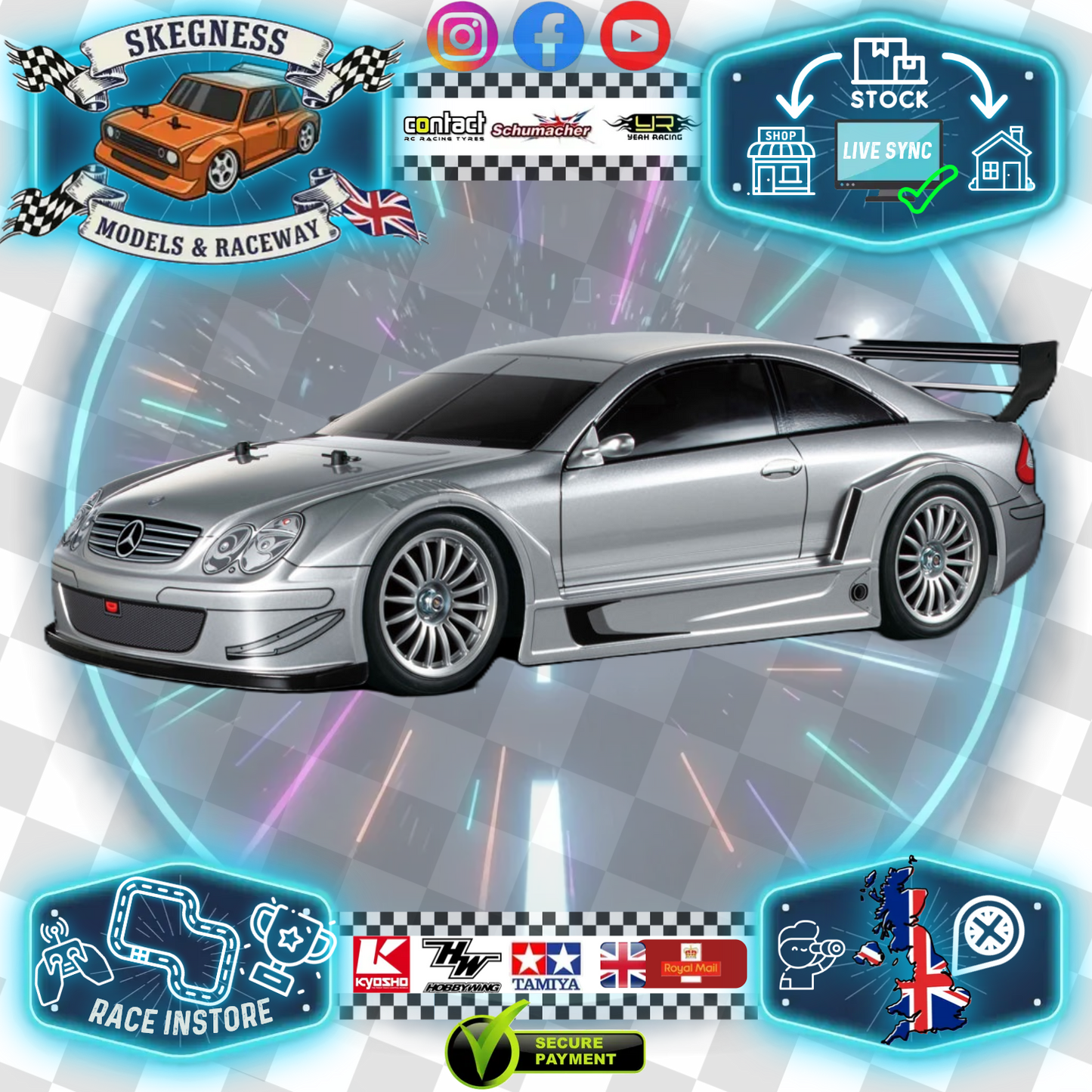 Tamiya - Mercedes CLK AMG '02 TT02 Chassis Kit 1/10 4WD - 58722 - With ESC & Motor (Requires Battery, Charger, Servo & Radio Set)