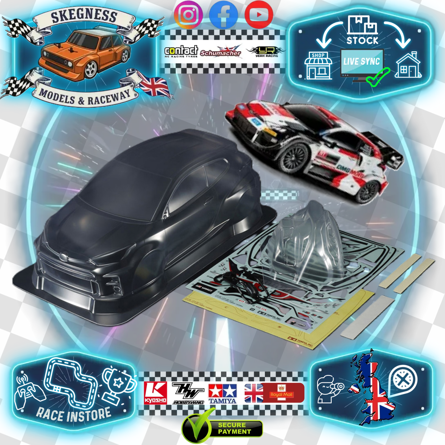 Tamiya 51656 - RC BODY GR YARIS (1/10 M-Chassis size 239mm Wheel Base) - Body parts, Stickers & Masking Included