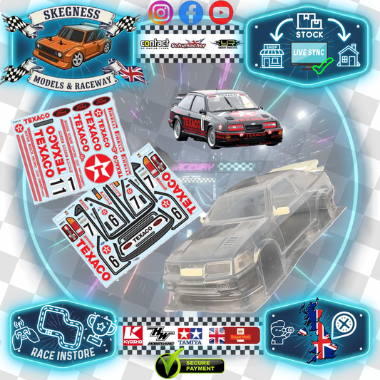 1/10 190mm (Wide Arch) RC Touring Car Body Shell - Clear Lexan - Ford Sierra RS500 Cosworth (Texaco Livery) 256mm Wheelbase / 195mm Front & 200mm Rear Width - everything in photo included)