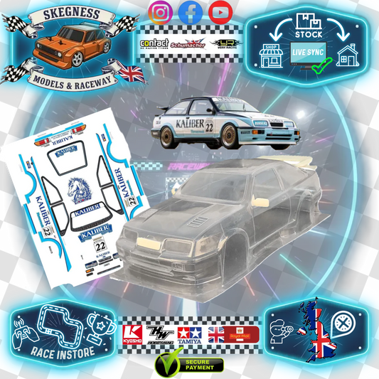 1/10 190mm Wide (Wide Arch) RC Touring Car Body Shell - Clear Lexan - Ford Sierra RS500 KALIBER Racing Livery (257mm Wheelbase / F-195mm x R200mm Wide) - everything in photo included)
