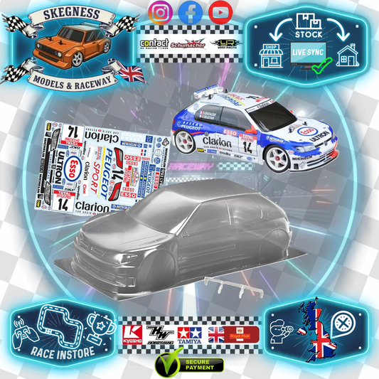 1/10 190mm Wide RC Touring Car Body Shell - Clear Lexan - Peugeot 306 Maxi Controlfreax Racing Livery (257mm Wheelbase / 190mm Wide) - everything in photo included)