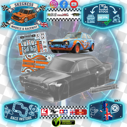 1/10 190mm Wide RC Touring Car Body Shell - Clear Lexan - Mk1 Escort Bodyshell Gulf Racing Livery (257mm Wheelbase / 190mm Wide) - everything in photo included)