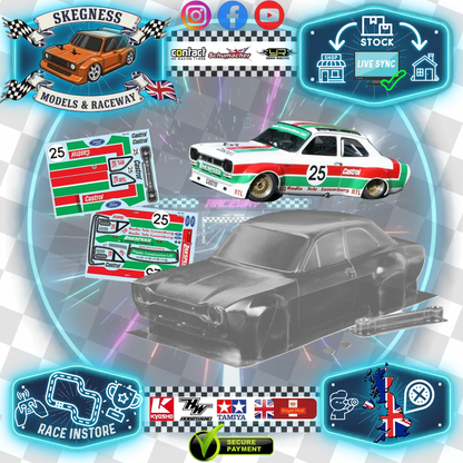 1/10 190mm Wide RC Touring Car Body Shell - Clear Lexan - Mk1 Escort Bodyshell Zakspeed Racing Livery (257mm Wheelbase / 190mm Wide) - everything in photo included)