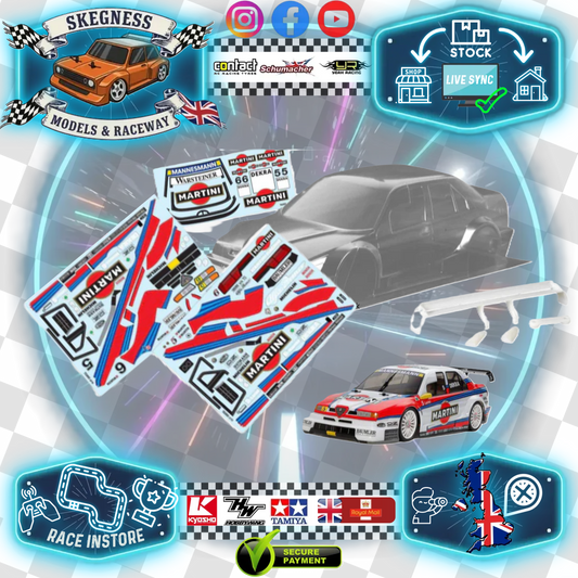 1/10 190mm Wide RC Touring Car Body Shell - Clear Lexan - Alfa 155  Bodyshell Martini Racing Livery (257mm Wheelbase / 190mm Wide) - everything in photo included)