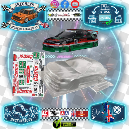 1/10 190mm Wide RC Touring Car Body Shell - Clear Lexan - Honda Accord Bodyshell Castrol Racing Livery (257mm Wheelbase / 190mm Wide) - everything in photo included)