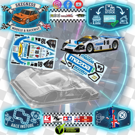 1/10 190mm Wide RC Touring Car Body Shell - Clear Lexan - Mazda 787B 1991 Le Mans Bodyshell Mazda Livery (257mm Wheelbase / 190mm Wide) - everything in photo included)