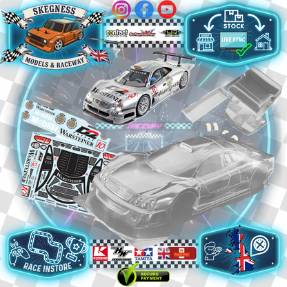 1/10 190mm Wide RC Touring Car Body Shell - Clear Lexan - Mercedes-Benz CLK GTR Body Shell D2 Warsteiner Livery (258mm Wheelbase / 190mm Wide) - everything in photo included)