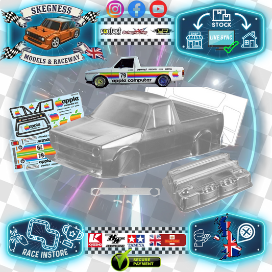 1/10 190mm Wide RC Touring Car Body Shell - Clear Lexan - VW Caddy Bodyshell Classic Apple Livery (258mm Wheelbase / 190mm Wide) - everything in photo included)