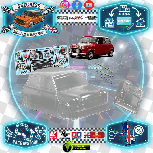 1/10 190mm Wide RC Touring Car Body Shell - (XL 1/10) Clear Lexan - Rover Mini Cooper Body Shell (258mm Wheelbase / 190mm Wide) - everything in photo included) Not M-Chassis - Fits TT01 / TT02