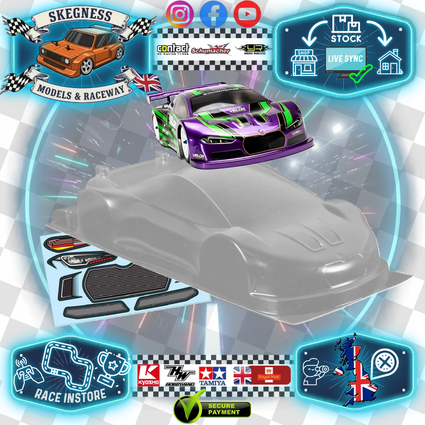 1/10 190mm Wide RC Touring Car Body Shell - Clear Lexan - 0.5mm thick Practice - Same as Zoo Pantera Body Shell (258mm Wheelbase / 190mm Wide) - everything in photo included) Not M-Chassis - Fits TT01 / TT02