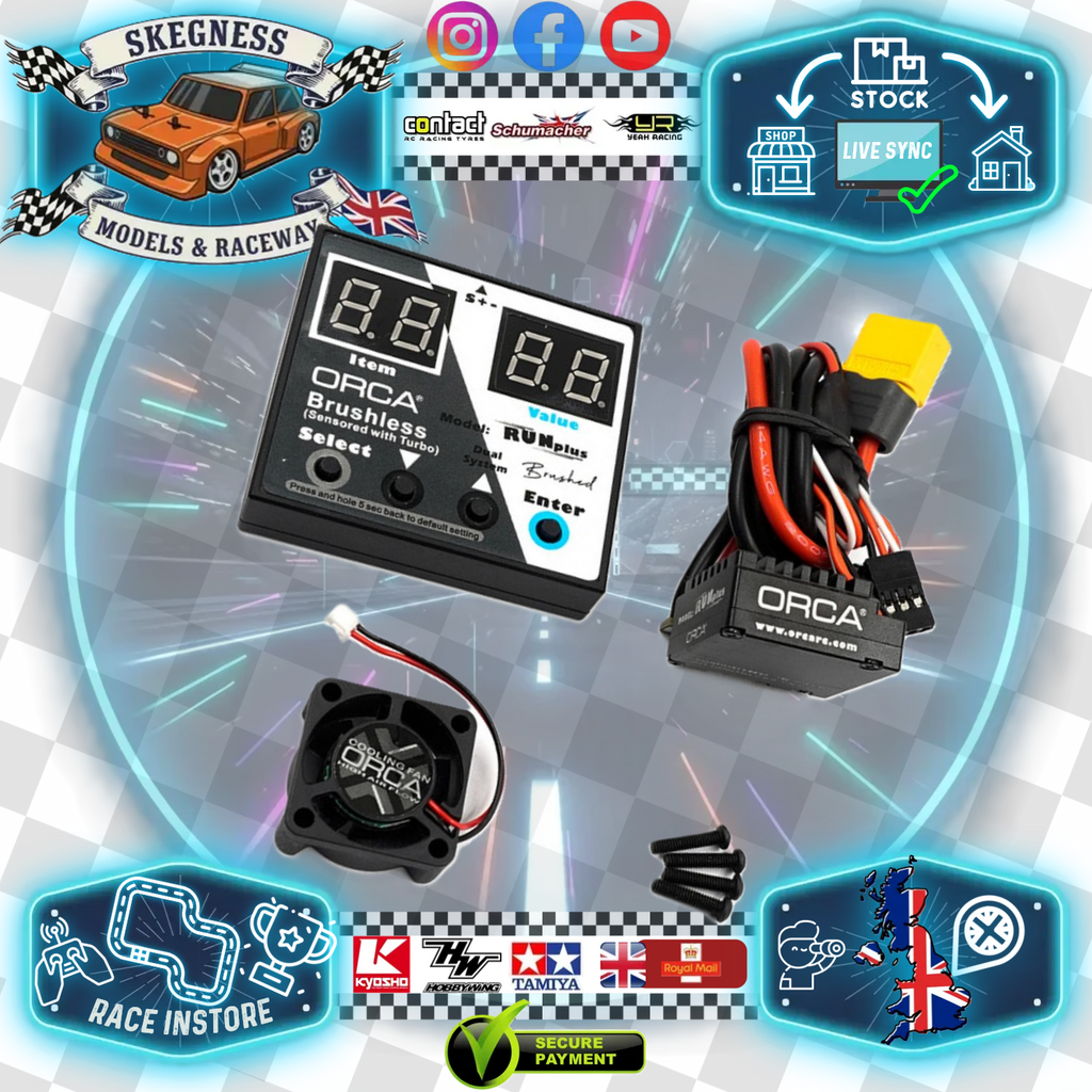 ORCA RunPlus – 80A Brushed or Brushless ESC & Program card (6-12.6V or 2-3S Lipo) (1/10th to 1/12 Vehicles) OR-ES23RUNPLUS
