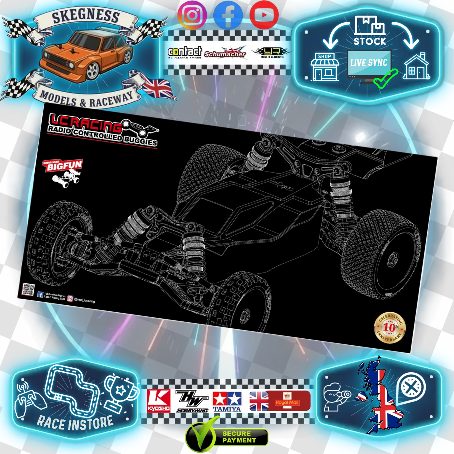 LC Racing - 10 Year Anniversary – Limited Edition - BHC-1 black pit mat (100cm x 50cm) - LCA005