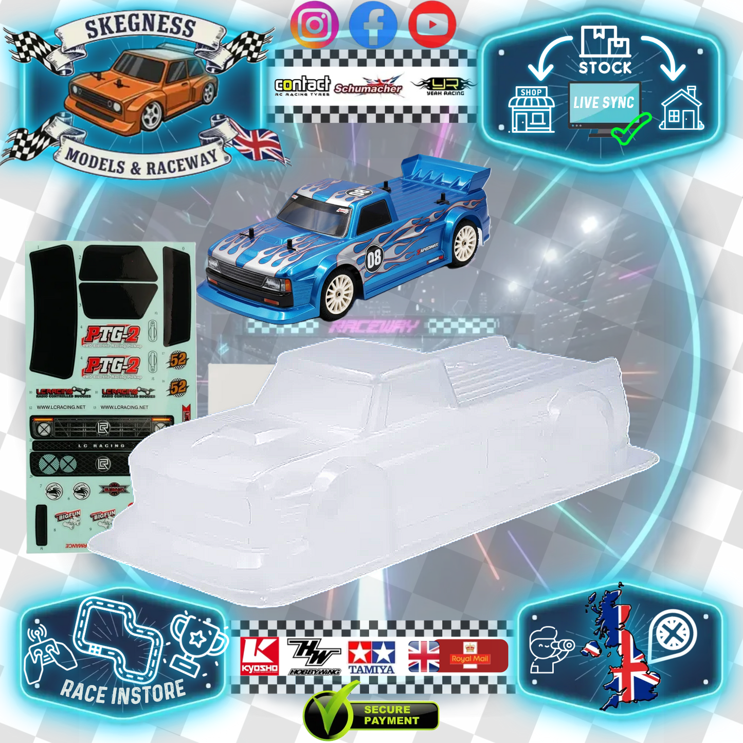 LC Racing - 1/10 190mm Wide RC Touring Car Body Shell - Clear Lexan - Racing Pickup Truck - Body Shell (258mm Wheelbase / 190mm Wide) - Fits TT01 / TT02