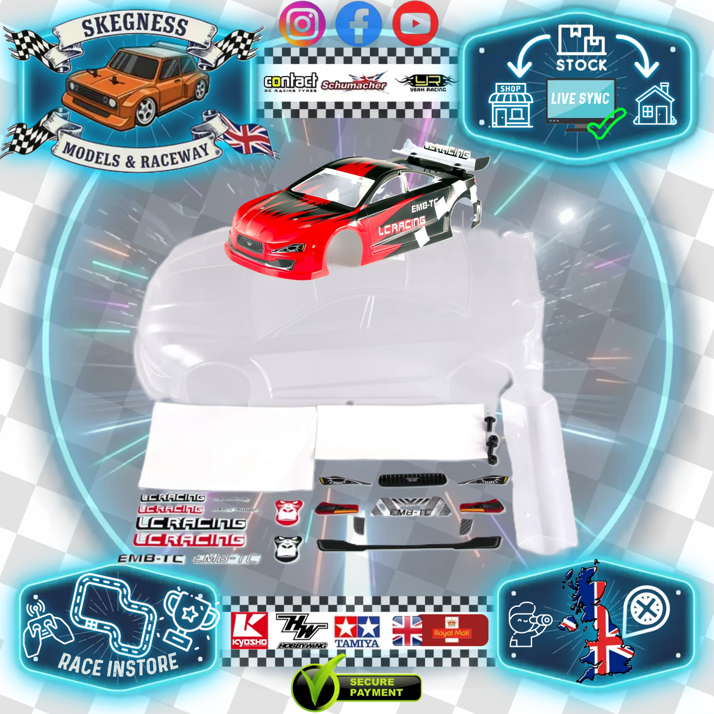 LC Racing - 1/10 190mm Wide RC Touring Car Body Shell - Clear Lexan - Racing CAR TC - Body Shell (256mm Wheelbase / 190mm Wide) - Fits TT01 / TT02 - LC6186