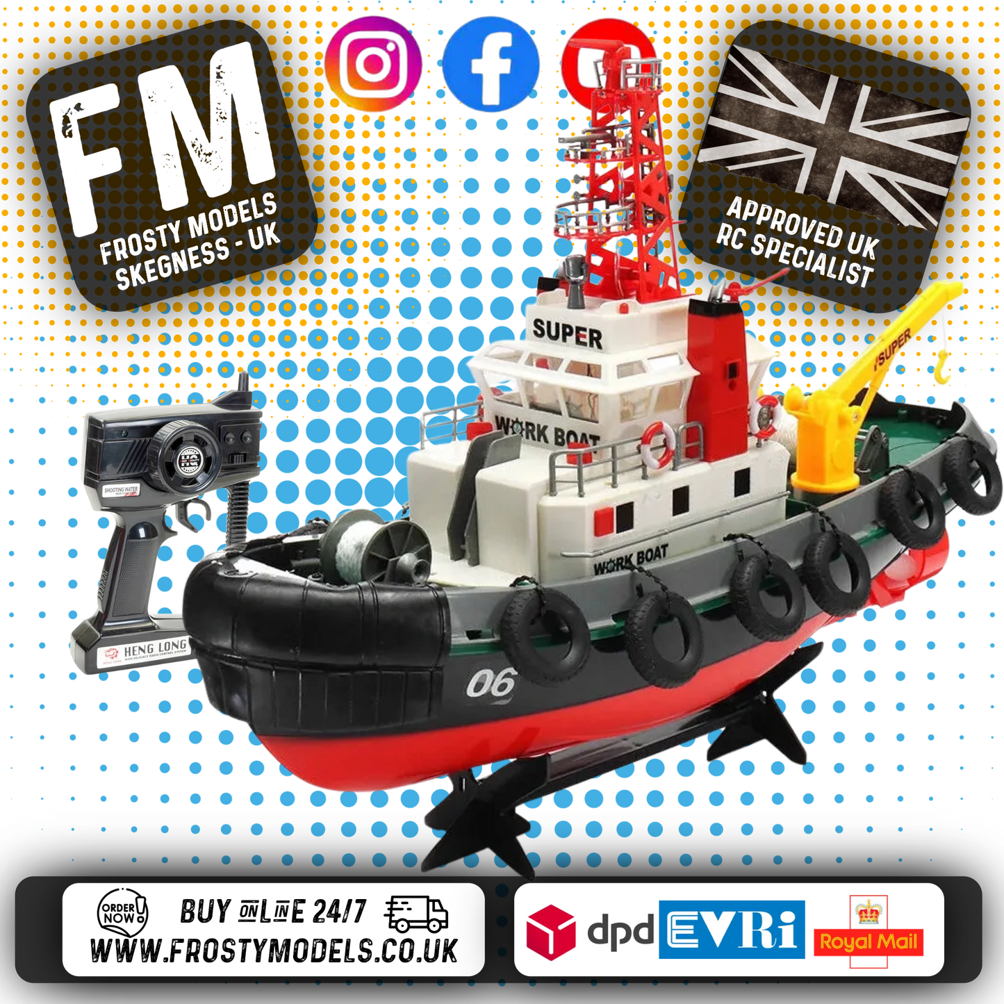 Henglong - Harbour Tug Radio Controlled Li-on & 2.4ghz RTR (600mm) - HLG3810 (with working water cannon)
