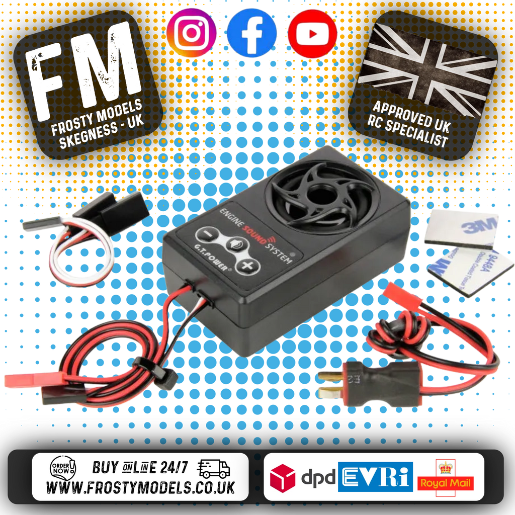 GT Power - Simulation RC Engine Sound System Simulator with 58 Pre-Programmed Sound Effects (works in-line with ESC RX wire)