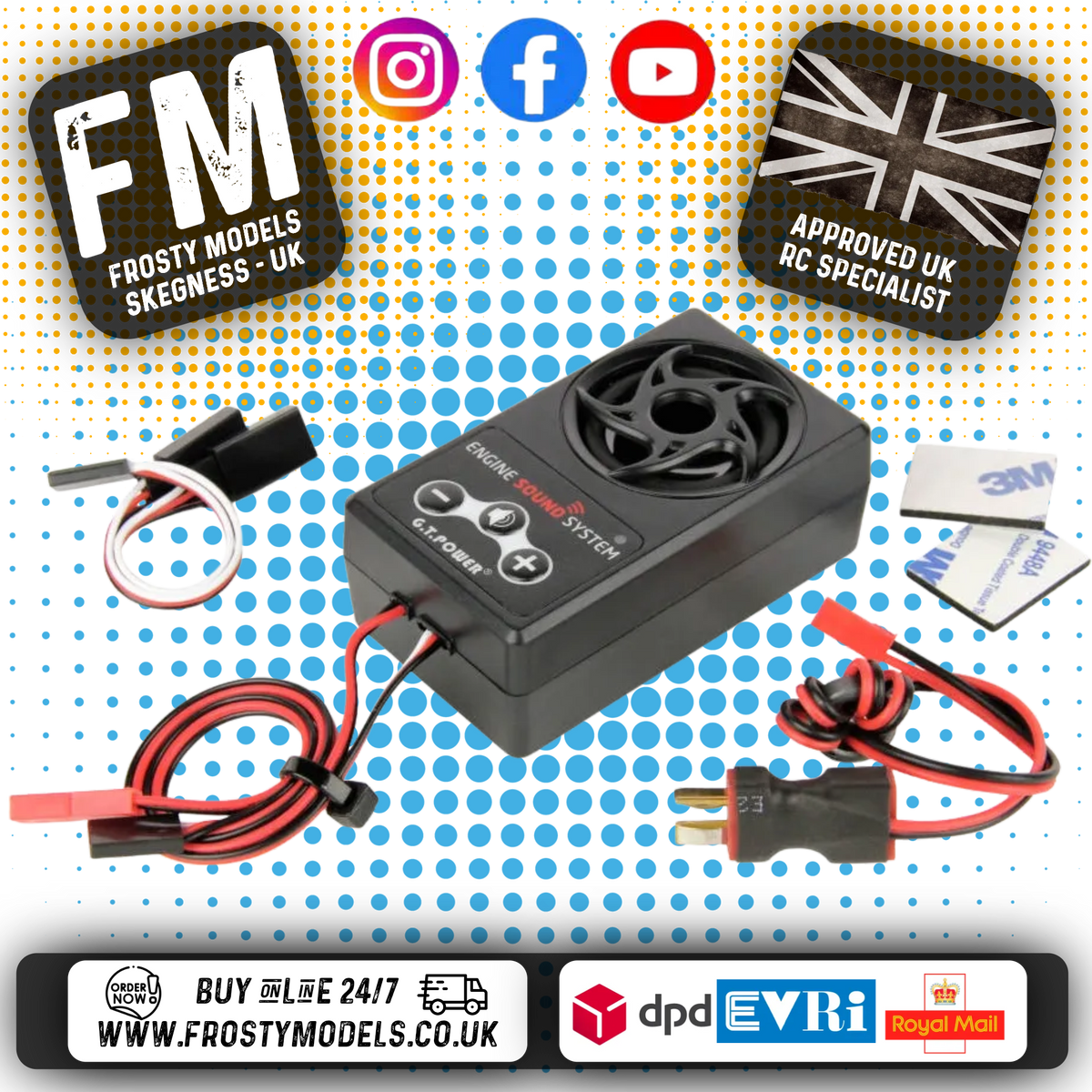 GT Power - Simulation RC Engine Sound System Simulator with 58 Pre-Programmed Sound Effects (works in-line with ESC RX wire)