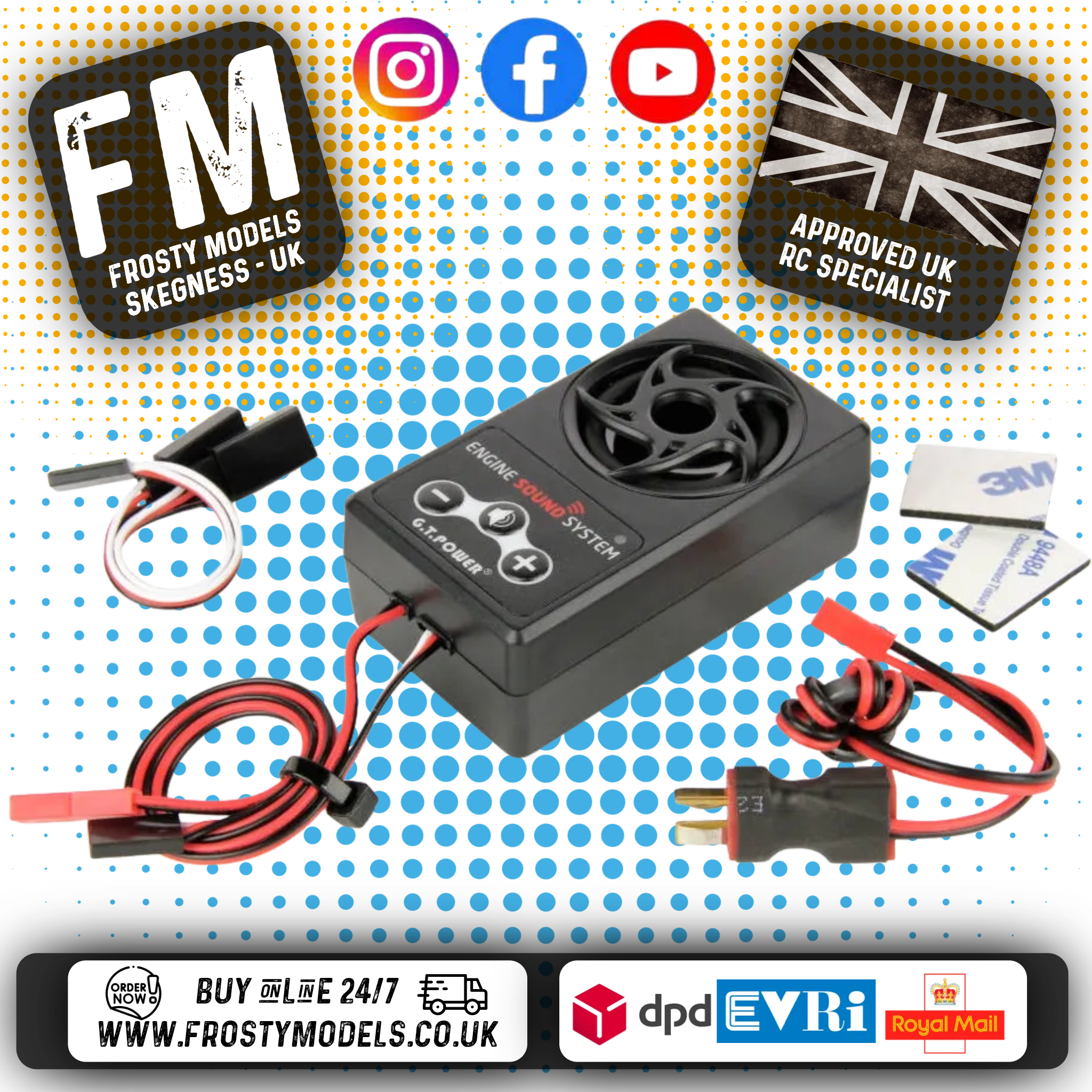 GT Power - Simulation RC Engine Sound System Simulator with 58 Pre-Programmed Sound Effects (works in-line with ESC RX wire)