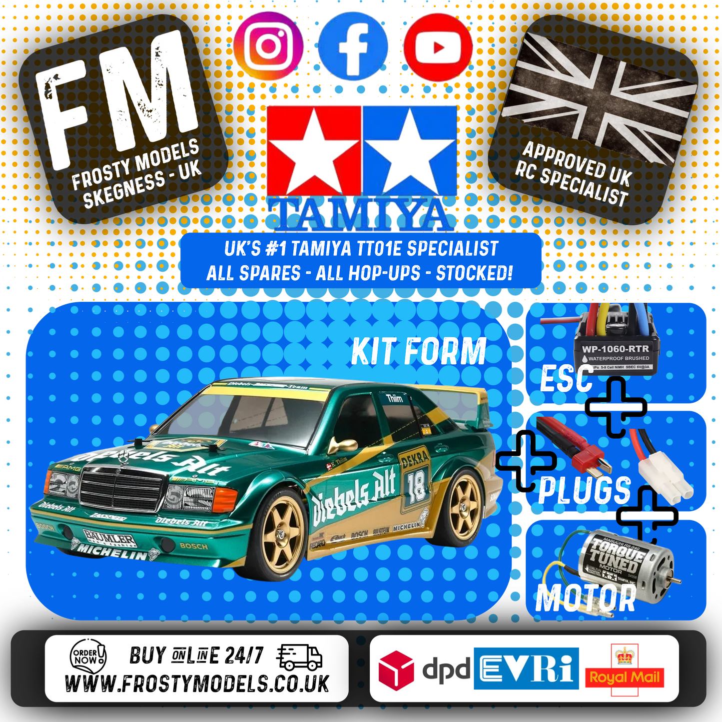 TAMIYA 58638 - Mercedes 190 E Zakspeed KIT - 1/10 4WD CAR (TT01E) INC's ESC & MOTOR