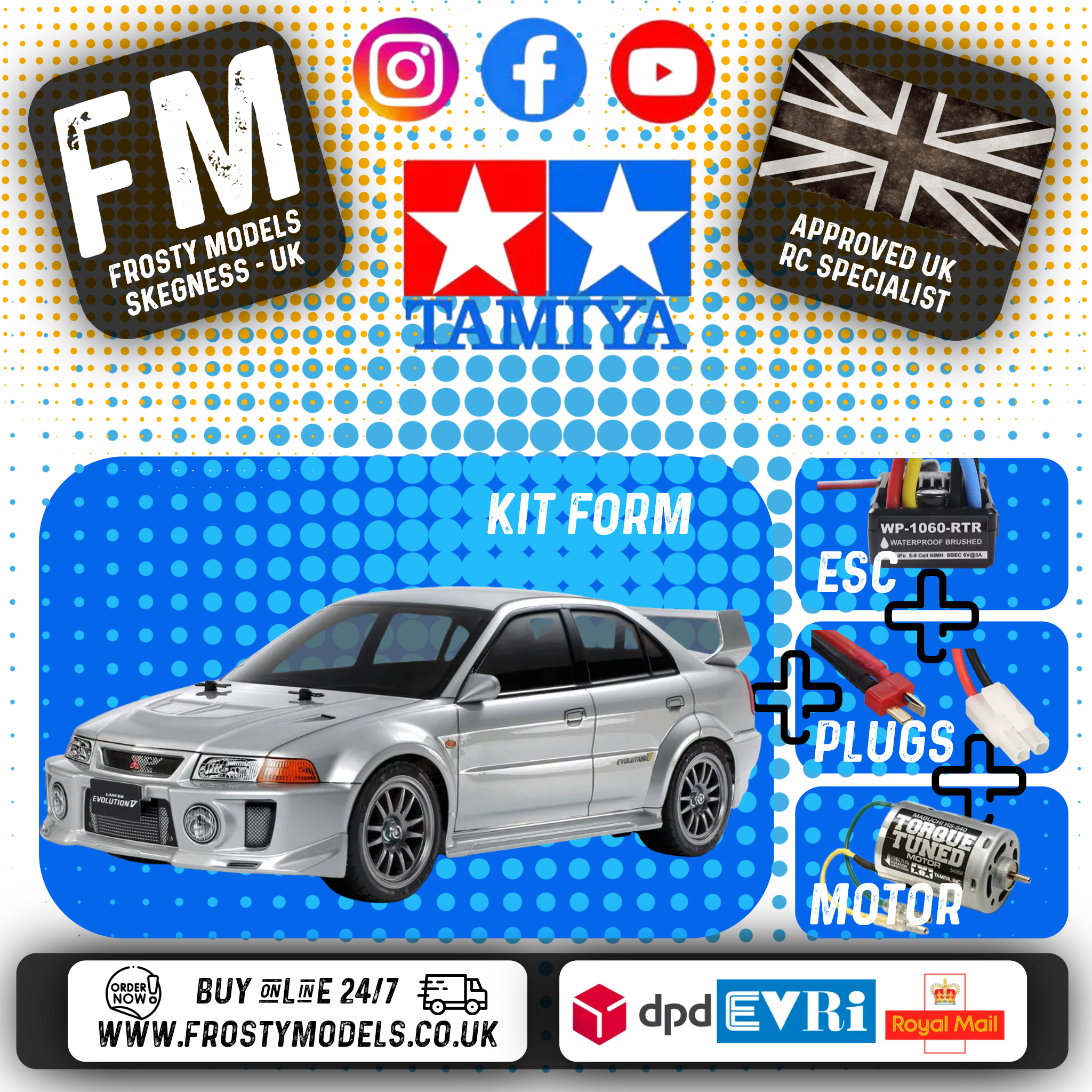 TAMIYA 58713 - MITSUBISHI LANCER EVO V - 1/10 (TT02 kit) 4WD CAR (INC's ESC & MOTOR)