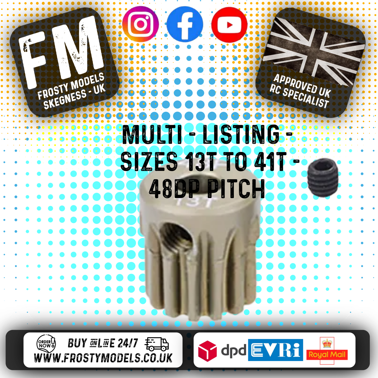 FASTRAX - RC ALUMINIUM 7075T TOUGH LIGHTWEIGHT 48DP PINION CARS - 13T TO 41T (MULTI LISTING)