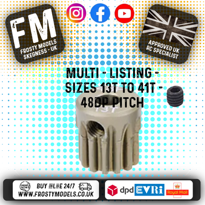 FASTRAX - RC ALUMINIUM 7075T TOUGH LIGHTWEIGHT 48DP PINION CARS - 13T TO 41T (MULTI LISTING)