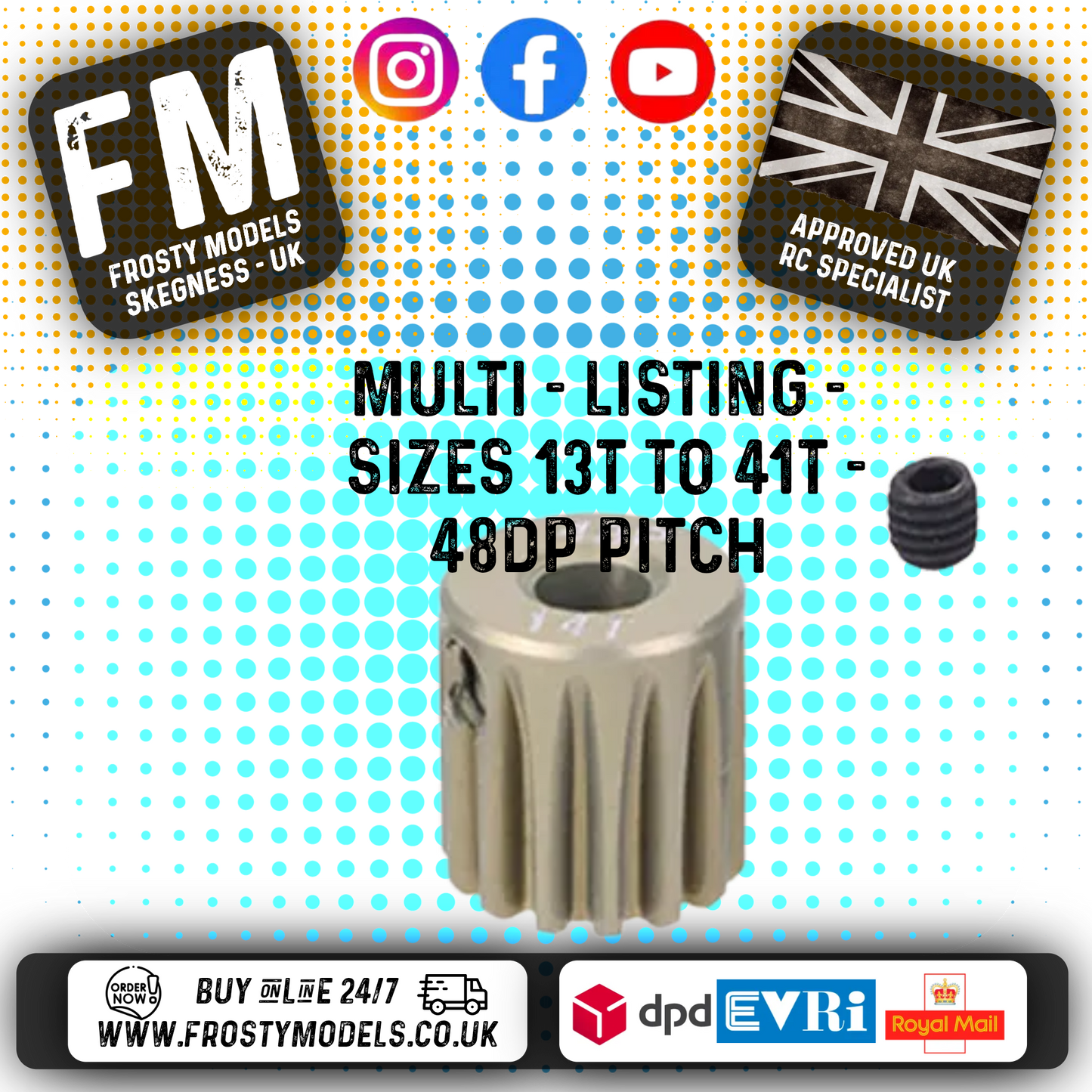 FASTRAX - RC ALUMINIUM 7075T TOUGH LIGHTWEIGHT 48DP PINION CARS - 13T TO 41T (MULTI LISTING)