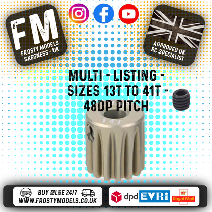 FASTRAX - RC ALUMINIUM 7075T TOUGH LIGHTWEIGHT 48DP PINION CARS - 13T TO 41T (MULTI LISTING)