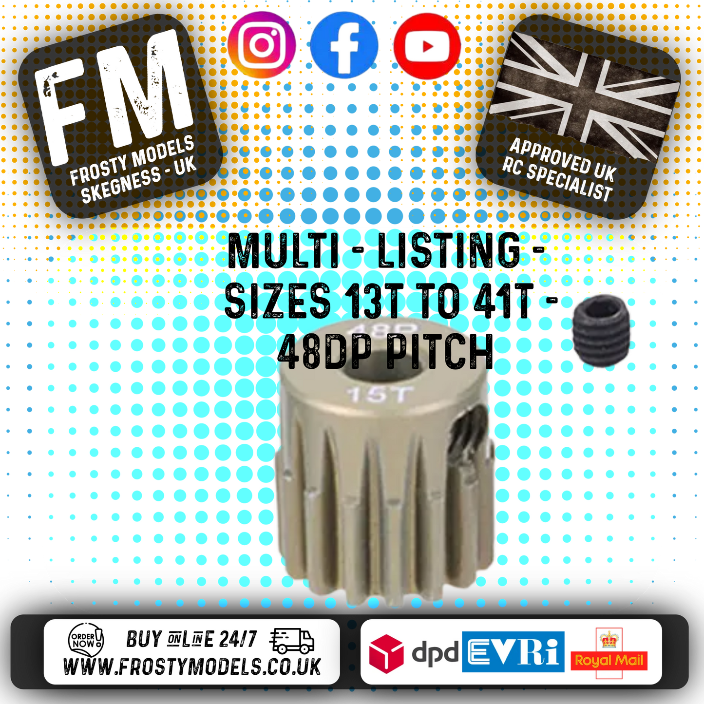 FASTRAX - RC ALUMINIUM 7075T TOUGH LIGHTWEIGHT 48DP PINION CARS - 13T TO 41T (MULTI LISTING)