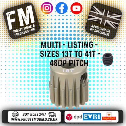 FASTRAX - RC ALUMINIUM 7075T TOUGH LIGHTWEIGHT 48DP PINION CARS - 13T TO 41T (MULTI LISTING)