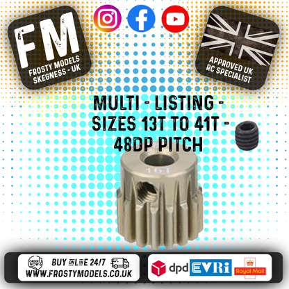 FASTRAX - RC ALUMINIUM 7075T TOUGH LIGHTWEIGHT 48DP PINION CARS - 13T TO 41T (MULTI LISTING)