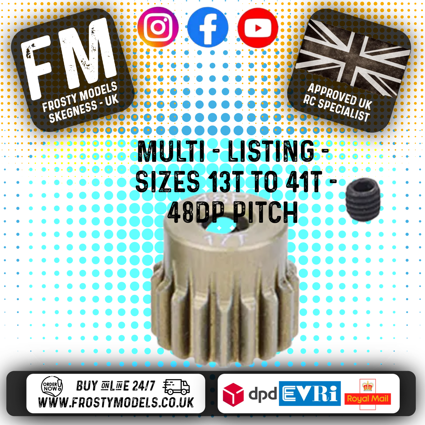 FASTRAX - RC ALUMINIUM 7075T TOUGH LIGHTWEIGHT 48DP PINION CARS - 13T TO 41T (MULTI LISTING)