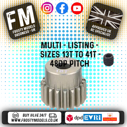 FASTRAX - RC ALUMINIUM 7075T TOUGH LIGHTWEIGHT 48DP PINION CARS - 13T TO 41T (MULTI LISTING)