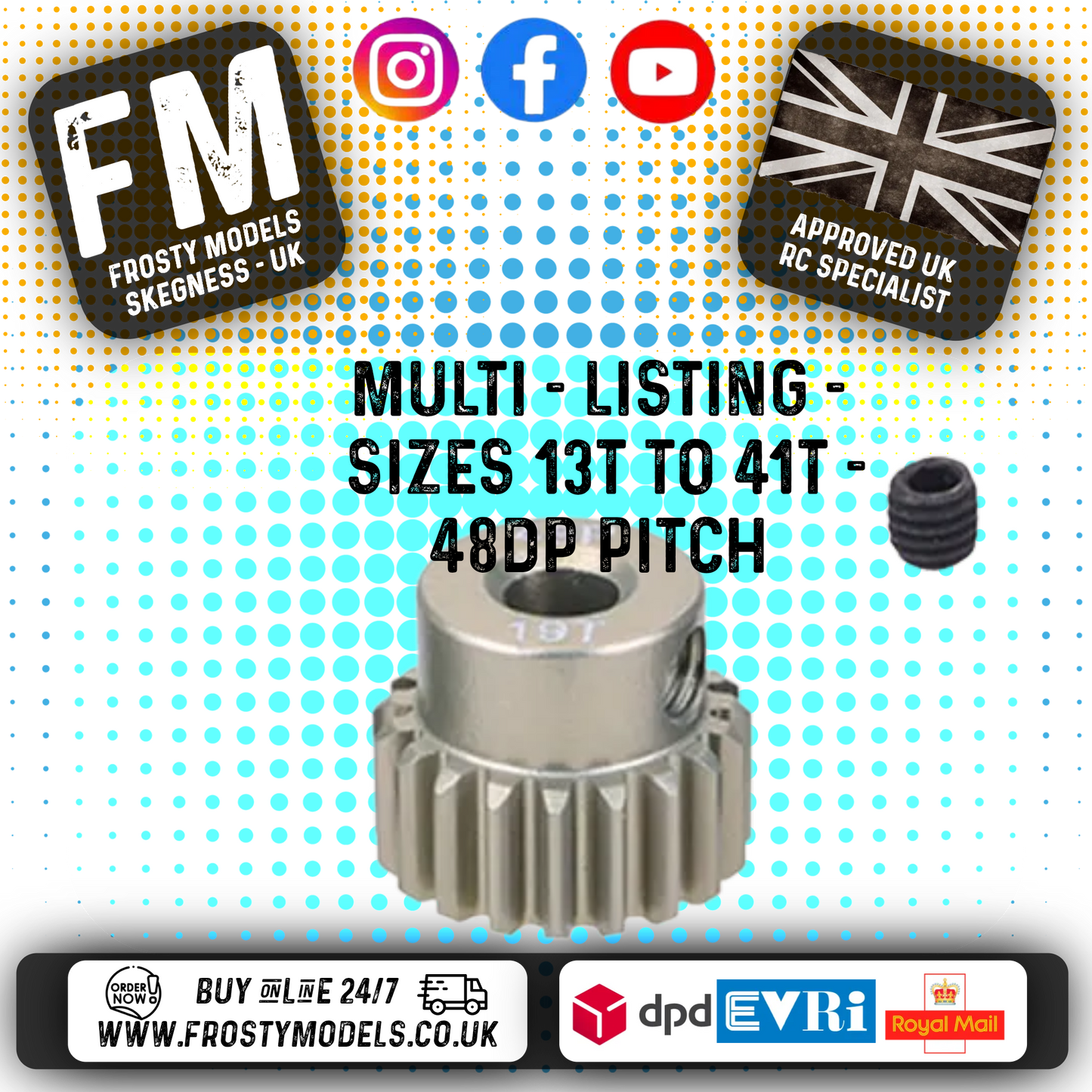 FASTRAX - RC ALUMINIUM 7075T TOUGH LIGHTWEIGHT 48DP PINION CARS - 13T TO 41T (MULTI LISTING)