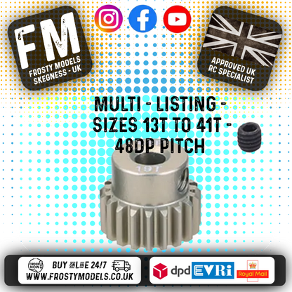 FASTRAX - RC ALUMINIUM 7075T TOUGH LIGHTWEIGHT 48DP PINION CARS - 13T TO 41T (MULTI LISTING)