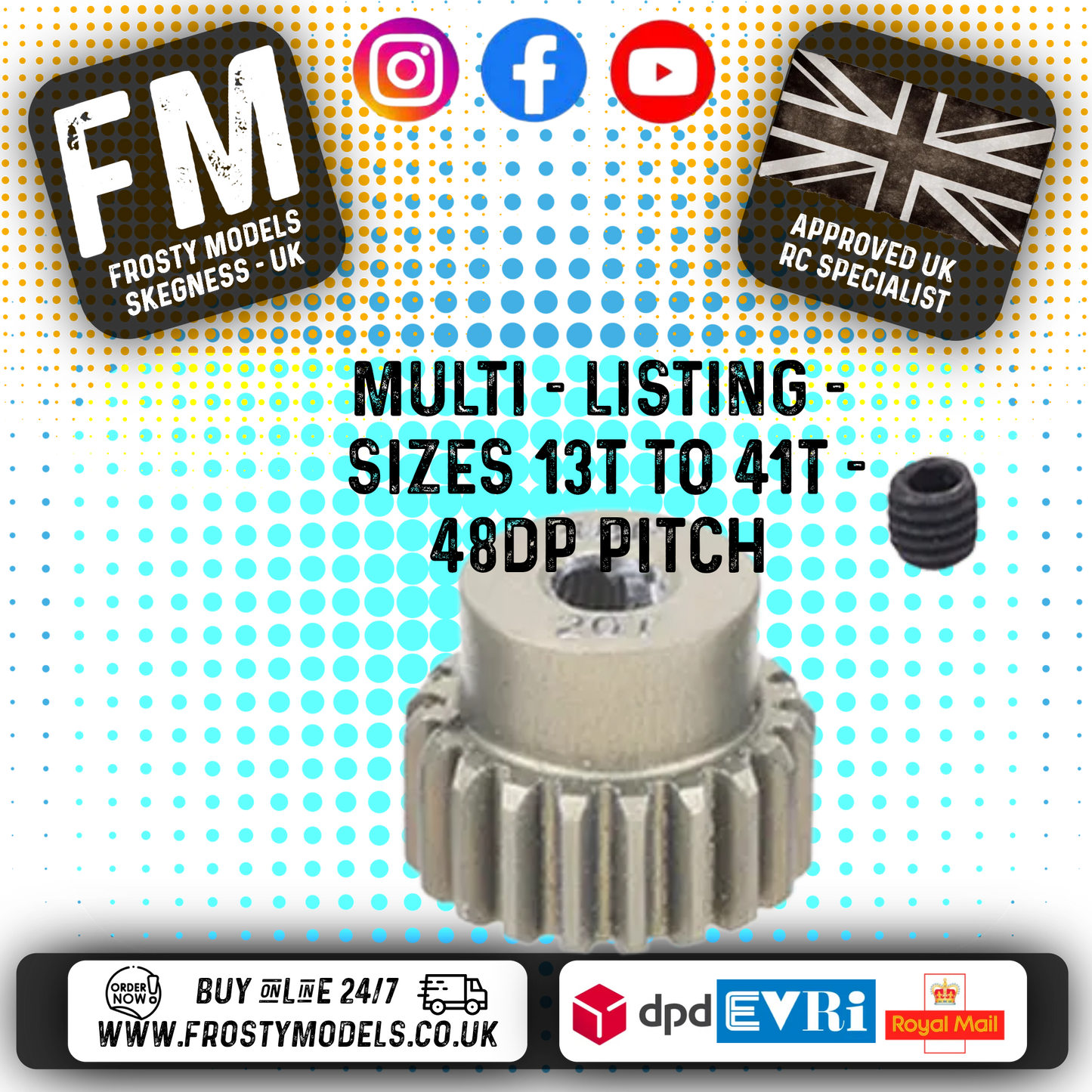 FASTRAX - RC ALUMINIUM 7075T TOUGH LIGHTWEIGHT 48DP PINION CARS - 13T TO 41T (MULTI LISTING)